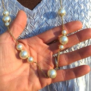 J.Crew Pearl Beads & Gold Long Necklace Lobster Clasp with J.Crew Logo Charm